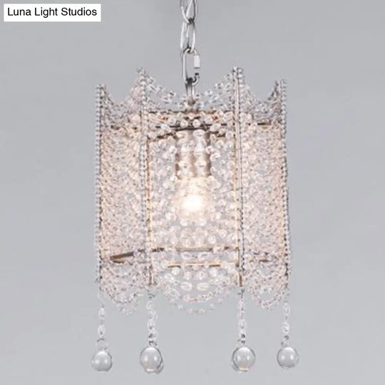 Vintage Scallop Suspension Chandelier With Crystal Beads - Silver Finish 3 Bulbs