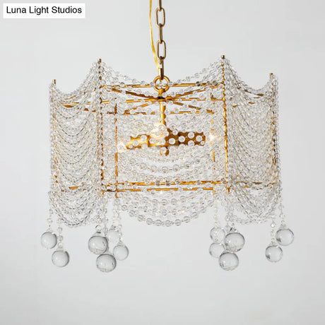 Vintage Scallop Suspension Chandelier With Crystal Beads - Silver Finish 3 Bulbs