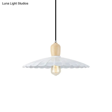 Vintage Scalloped Edge Hanging Lamp - Black/White 1 Light Metal Pendant Dining Table