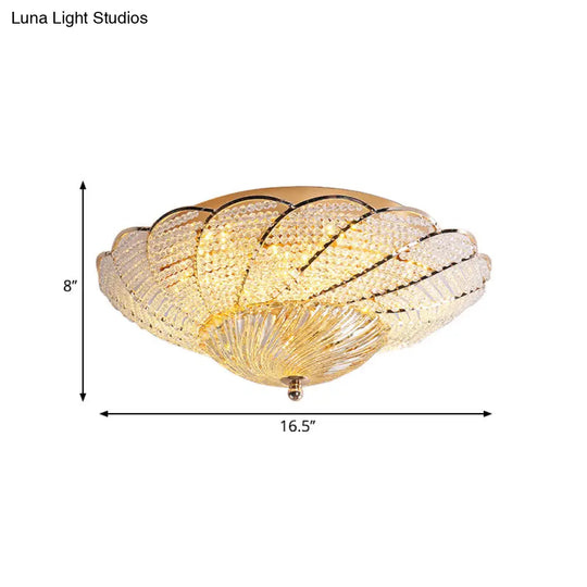 Vintage Scalloped Flush Light With Crystal Beads In Gold - 13/16.5/20.5 W Yellow/White