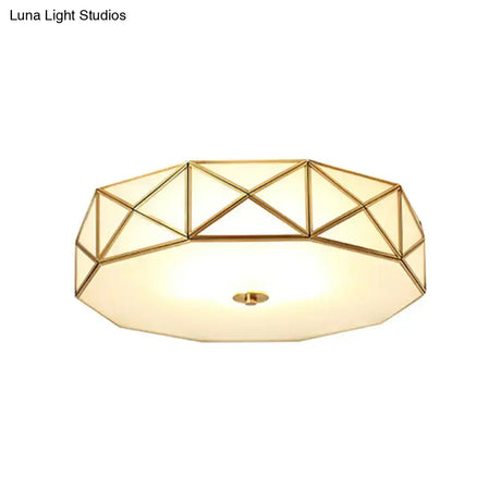 Vintage Scalloped Frosted Glass Flush Mount Light With Brass Finish - 3 Lights For Bedroom Ceiling