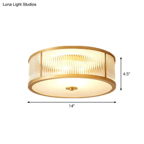 Vintage Scalloped Frosted Glass Flush Mount Light With Brass Finish - 3 Lights For Bedroom Ceiling