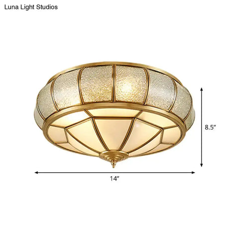 Vintage Scalloped Frosted Glass Flush Mount Light With Brass Finish - 3 Lights For Bedroom Ceiling