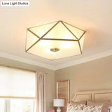 Vintage Scalloped Frosted Glass Flush Mount Light With Brass Finish - 3 Lights For Bedroom Ceiling