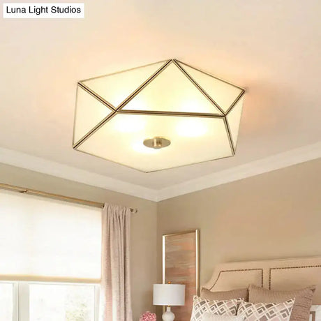 Vintage Scalloped Frosted Glass Flush Mount Light With Brass Finish - 3 Lights For Bedroom Ceiling