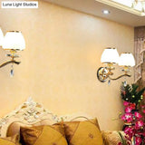 Vintage Sconce Lighting: Wall-Mounted Gold Light With Tapered White Glass Shade For Living Room