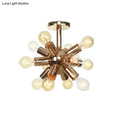 Vintage Semi-Flush Mount Ceiling Lamp With Chrome/Gold Sputnik Design Available In 6 9 Or 12 Lights