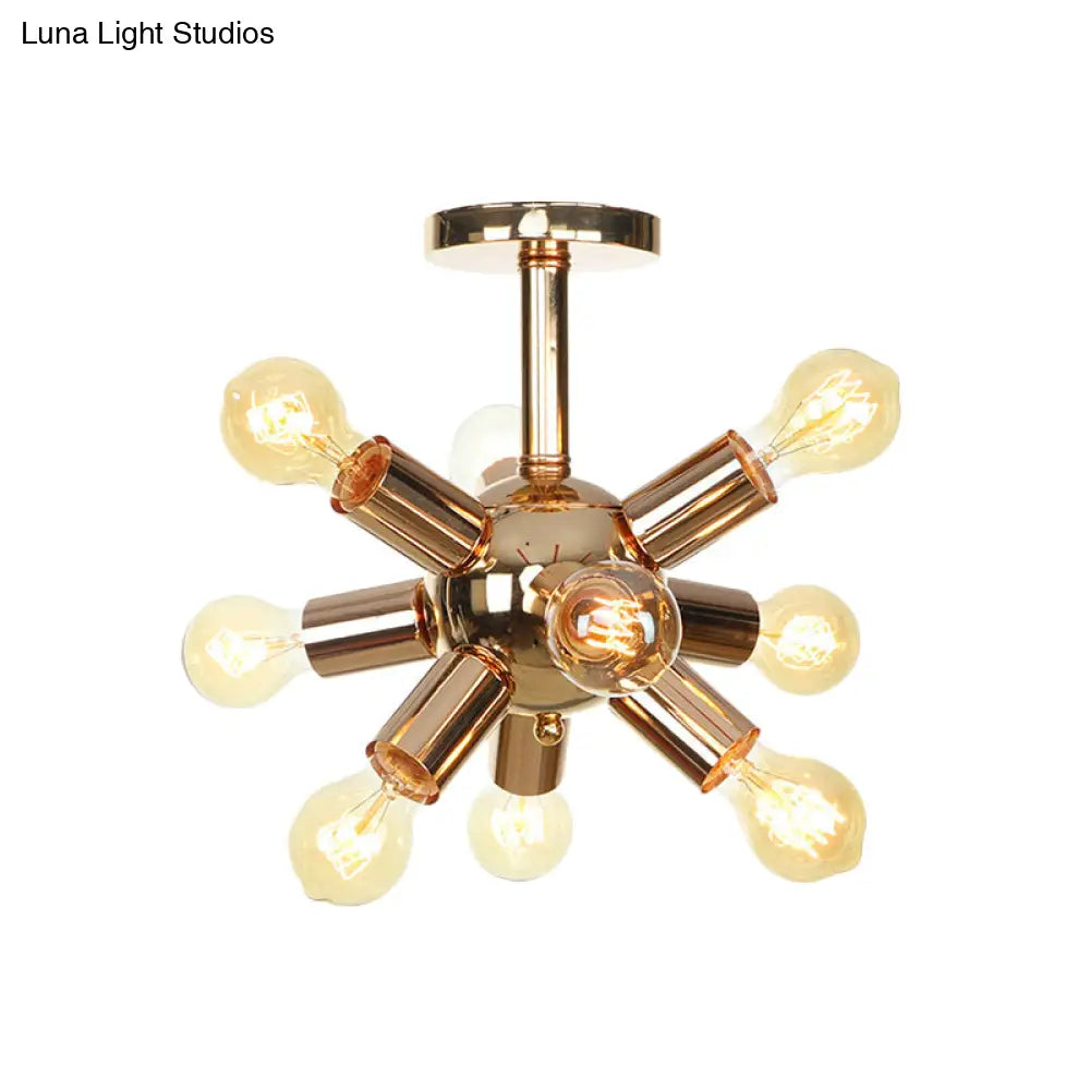 Vintage Semi-Flush Mount Ceiling Lamp With Chrome/Gold Sputnik Design Available In 6 9 Or 12 Lights