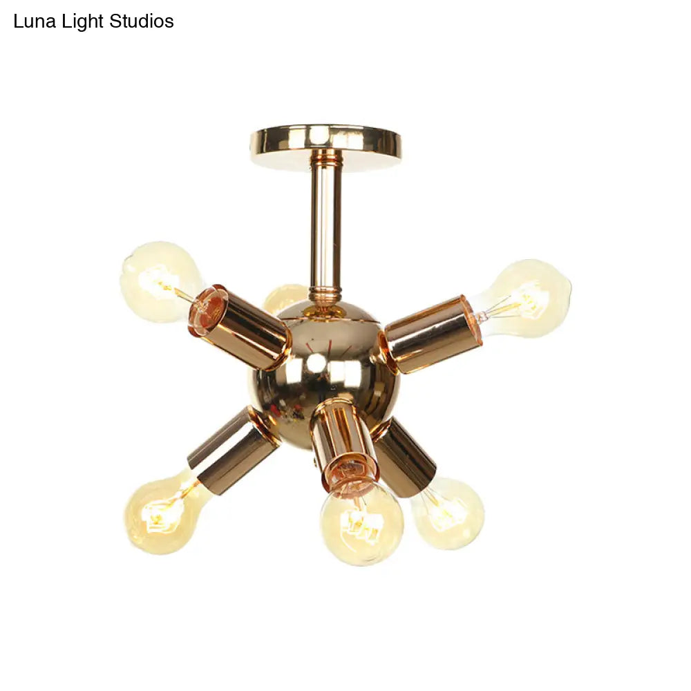 Vintage Semi-Flush Mount Ceiling Lamp With Chrome/Gold Sputnik Design Available In 6 9 Or 12 Lights