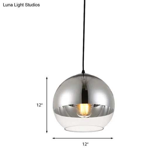 Vintage Silver Globe Pendant Light Fixture With Clear Glass - Bedroom Hanging Lamp 1 Head Available