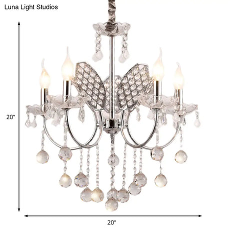 Vintage Silver Chandelier With Candle And Crystal Ball Decoration - 3/5-Head Ceiling Lamp