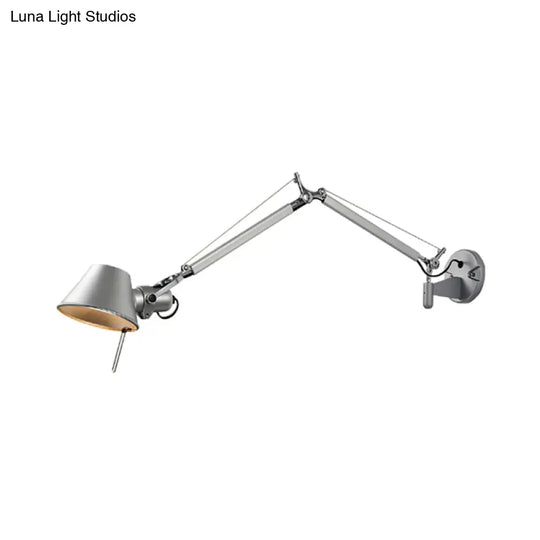 Vintage Silver Conical Wall Sconce With Swing Arm - 1 Bulb Light For Living Room