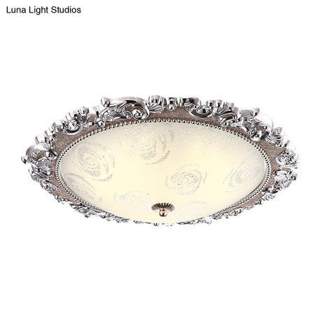 Vintage Silver Flushmount Ceiling Lamp With Frosted Glass And Led Bulbs