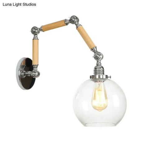 Vintage Silver Wall Lamp With Extendable Arm - Glass Orb Shade Sconce In Clear