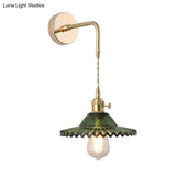 Vintage Single-Bulb Bedside Wall Mounted Lamp In Gold - Shaded Glass Light Fixture