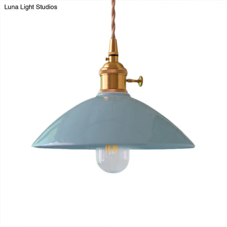 Vintage Single-Light Dome Shade Iron Pendant Light Fixture For Restaurant Ceiling - White/Pink/Blue
