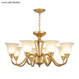 Vintage Sputnik Metal Chandelier With Flared White Glass Shade - Gold Finish 3/5/6 Lights For Living