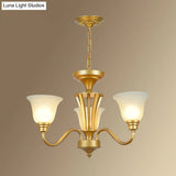 Vintage Sputnik Metal Chandelier With Flared White Glass Shade - Gold Finish 3/5/6 Lights For Living