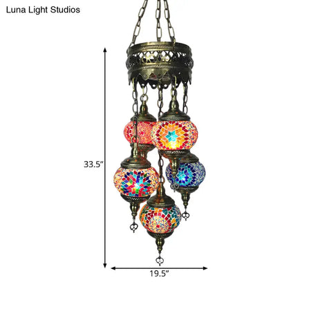 Vintage Stained Art Glass Chandelier - 5-Light Fixture For Bedroom Décor Orange/Blue