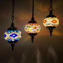 Vintage Stained Glass Bedroom Pendant - Red/Yellow/Green Oval Cluster Lamp With 3 Heads Yellow