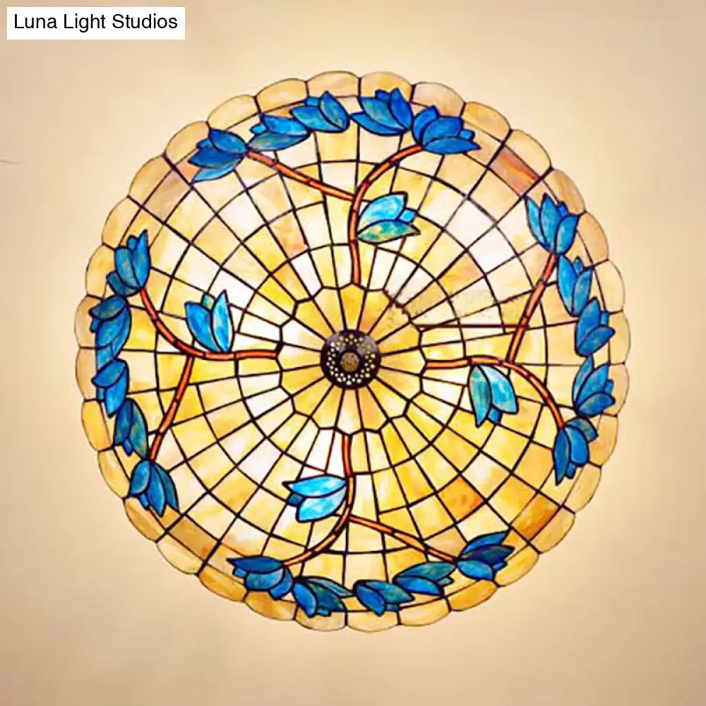 Vintage Stained Glass Ceiling Light Fixture - 4 - Light Semi Flush Mount For Dining Room Tulip