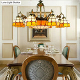 Vintage Stained Glass Ceiling Light With Multiple Bulb Options - Yellow Semi-Globe Design For