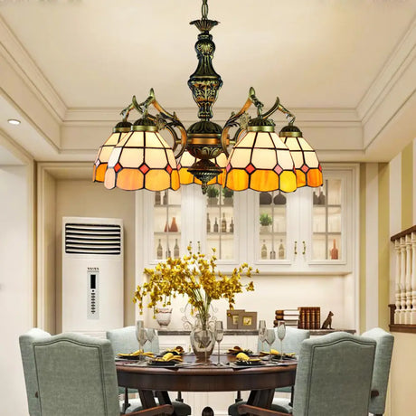 Vintage Stained Glass Ceiling Light With Multiple Bulb Options - Yellow Semi-Globe Design For
