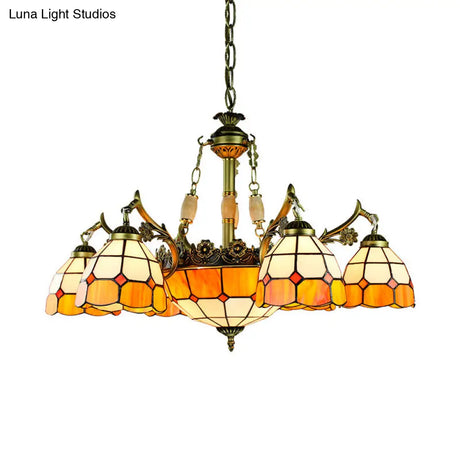 Vintage Stained Glass Ceiling Light With Multiple Bulb Options - Yellow Semi-Globe Design For
