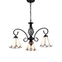 Vintage Stained Glass Chandelier Handcrafted Floral Hanging Light For Hall 3 / White