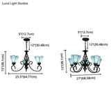 Vintage Stained Glass Chandelier Handcrafted Floral Hanging Light For Hall