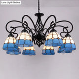 Vintage Stained Glass Chandelier Handcrafted Floral Hanging Light For Hall