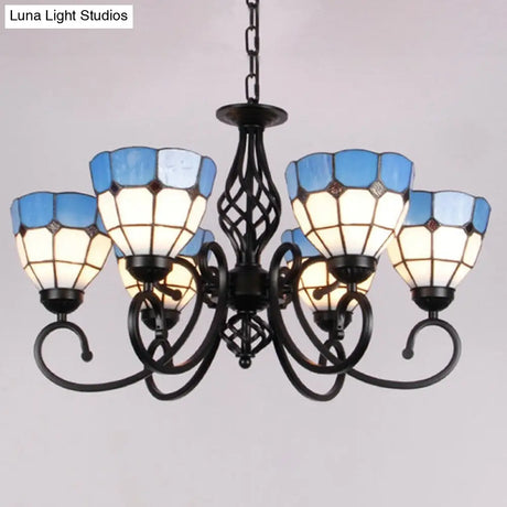 Vintage Stained Glass Chandelier Handcrafted Floral Hanging Light For Hall