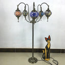 Vintage Stained Glass Curved Arm Floor Lamp - Yellow/Blue 5-Head Standing Light For Reading Blue