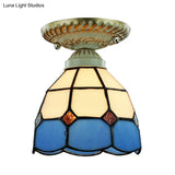 Vintage Stained Glass Dome Ceiling Light Fixture In Orange/Blue For Hallway