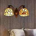 Vintage Stained Glass Domed Wall Light Fixture With 2-Light For Entryway Yellow