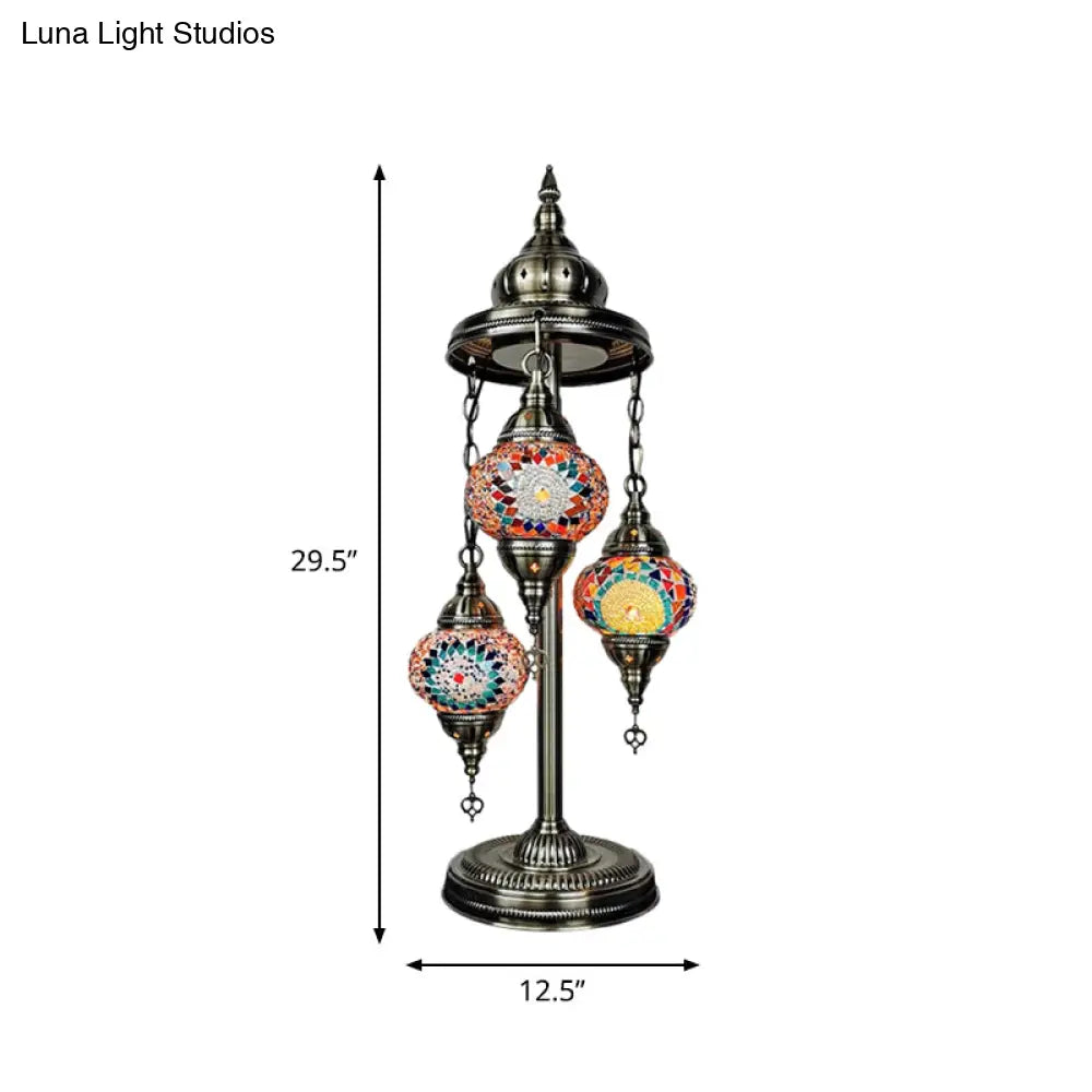 Vintage Stained Glass Floor Reading Lamp With 3 Heads - Blue/Orange And Yellow/White