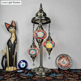 Vintage Stained Glass Floor Reading Lamp With 3 Heads - Blue/Orange And Yellow/White