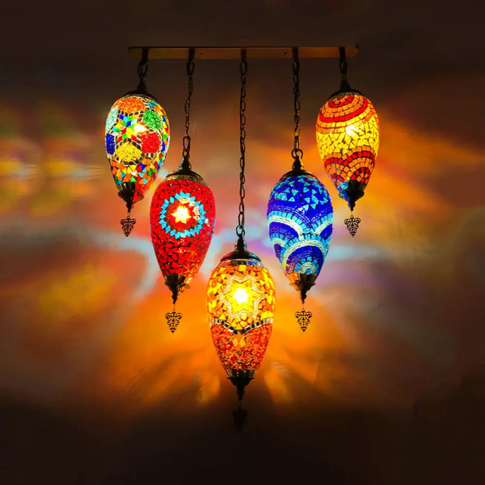 Vintage Stained Glass Multi-Light Pendant Ceiling Lamp - Waterdrop Bedroom Décor 5 Heads