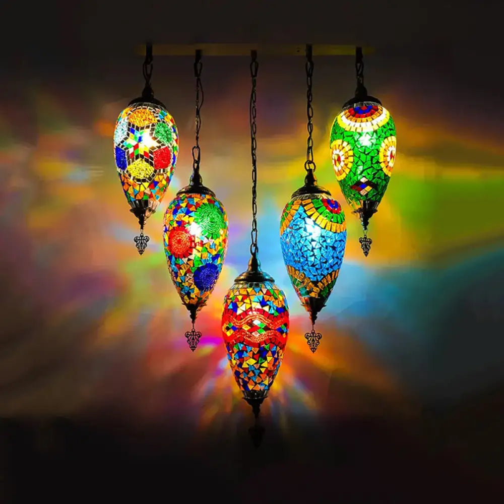 Vintage Stained Glass Multi-Light Pendant Ceiling Lamp - Waterdrop Bedroom Décor 5 Heads