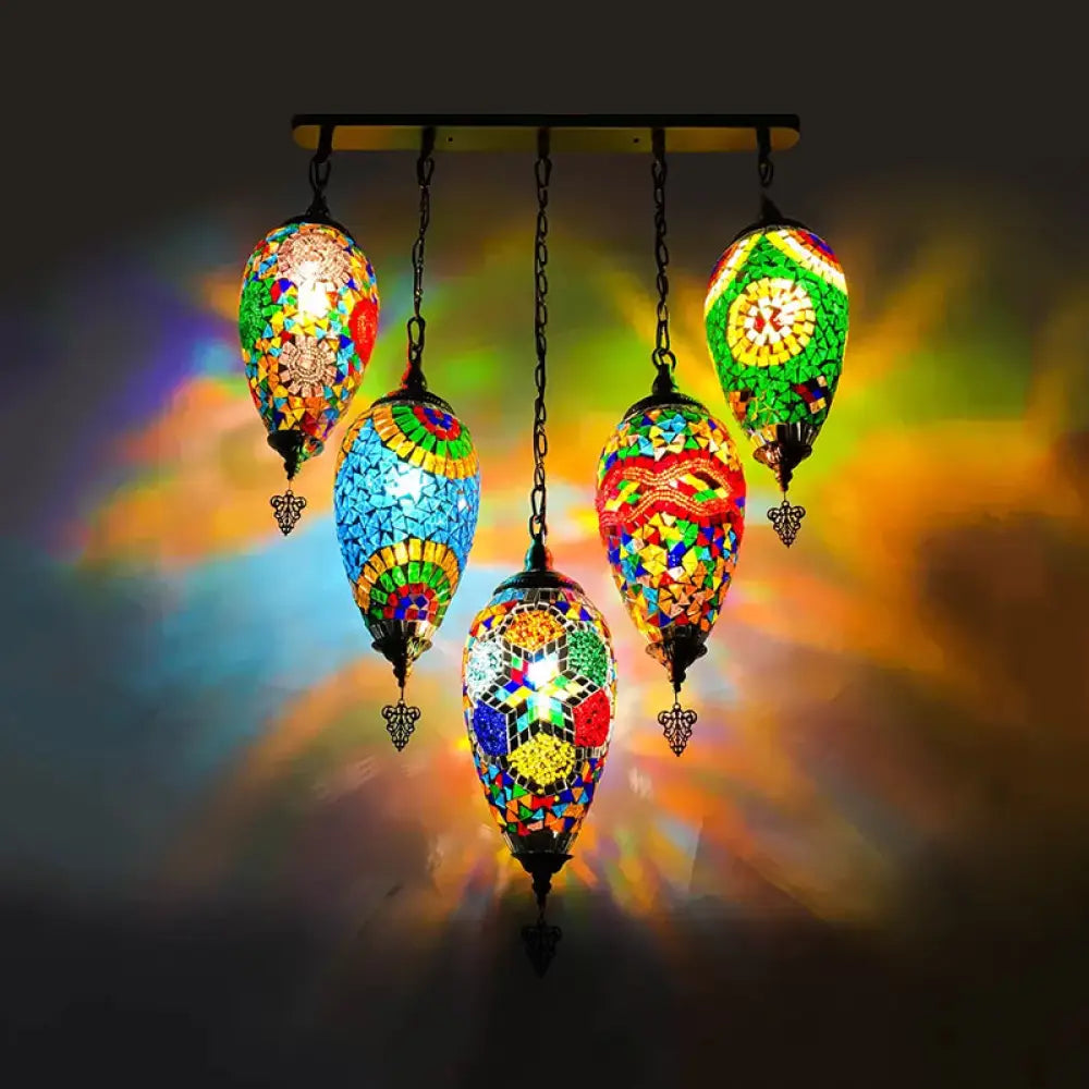 Vintage Stained Glass Multi-Light Pendant Ceiling Lamp - Waterdrop Bedroom Décor 5 Heads