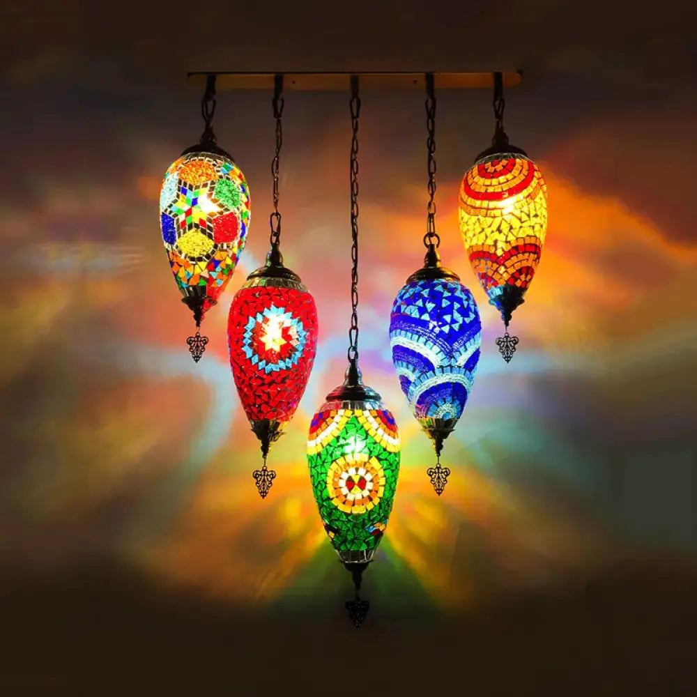 Vintage Stained Glass Multi-Light Pendant Ceiling Lamp - Waterdrop Bedroom Décor 5 Heads