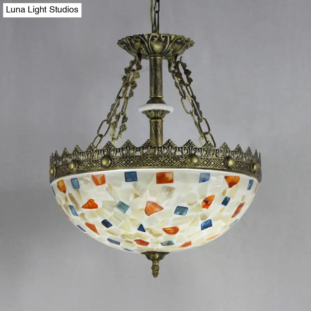 Vintage Stained Glass Pendant Light With Metal Chain For Foyer Ceiling - White/Beige/Orange-Blue