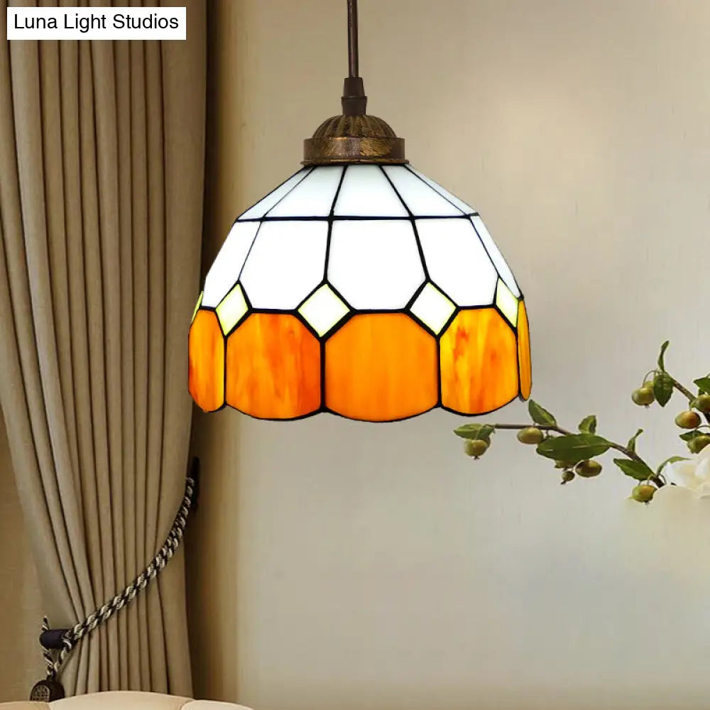 Vintage Stained Glass Pendant Light With Scalloped Dome For Single-Bulb Ceiling Hanging Orange / A