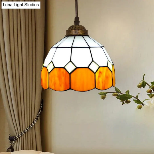Vintage Stained Glass Pendant Light With Scalloped Dome For Single-Bulb Ceiling Hanging Orange / A