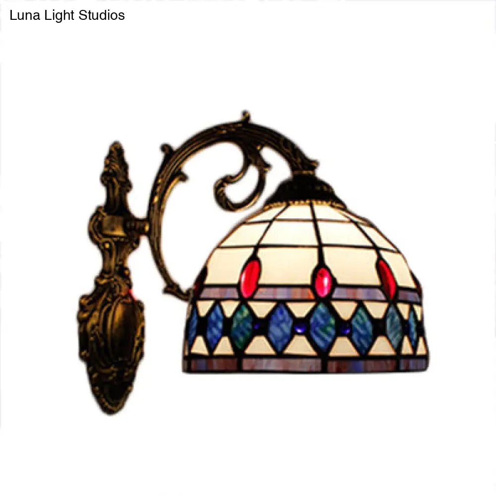 Vintage Stained Glass Semicircle Wall Sconce With 1 Light