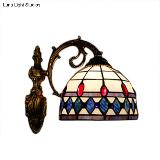 Vintage Stained Glass Semicircle Wall Sconce With 1 Light