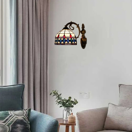 Vintage Stained Glass Semicircle Wall Sconce With 1 Light Blue