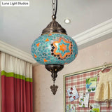 Vintage Stained Glass Spherical Hanging Pendant In Red/Blue/Yellow For Living Room