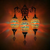 Vintage Stained Glass Wall Mount Light Fixture - Yellow/Orange/Blue Oval 3 Lights Orange