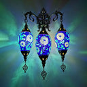 Vintage Stained Glass Wall Mount Light Fixture - Yellow/Orange/Blue Oval 3 Lights Blue